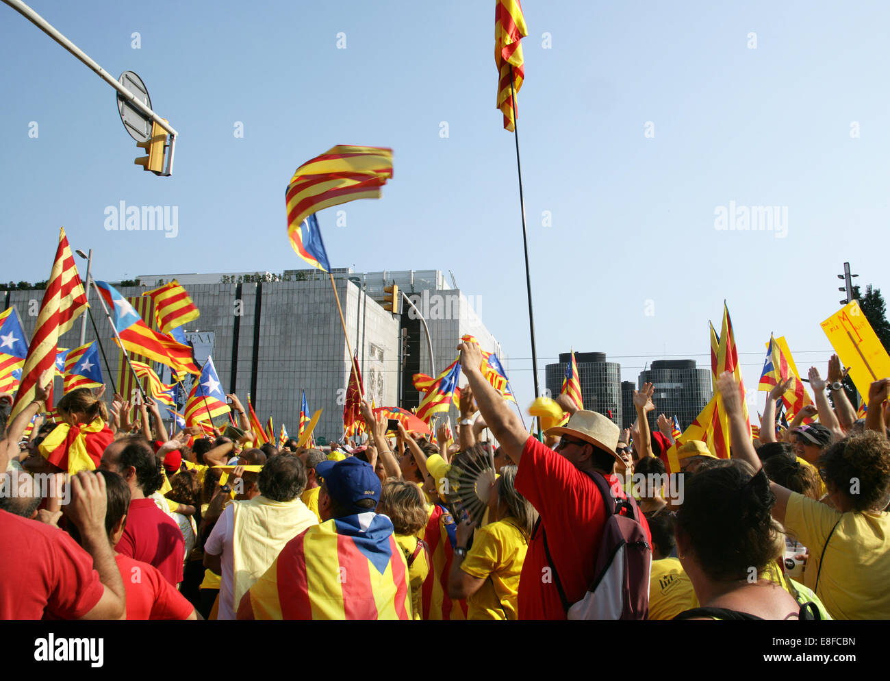 Barcelona. National Day of Catalonia (11-09-2014). Starred flags. Catalonia. Stock Photo