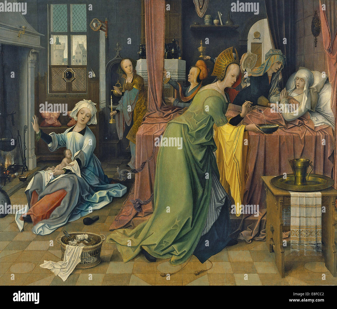 The Birth of the Virgin. Artist: De Beer, Jan (ca 1475-1528) Stock Photo