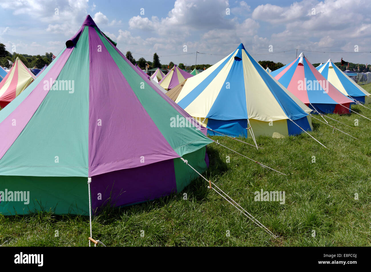 Glamping Colorful Tents WOMAD 2014, Charlton Park, Malmesbury,  Wiltshire,   England, UK, GB. Stock Photo
