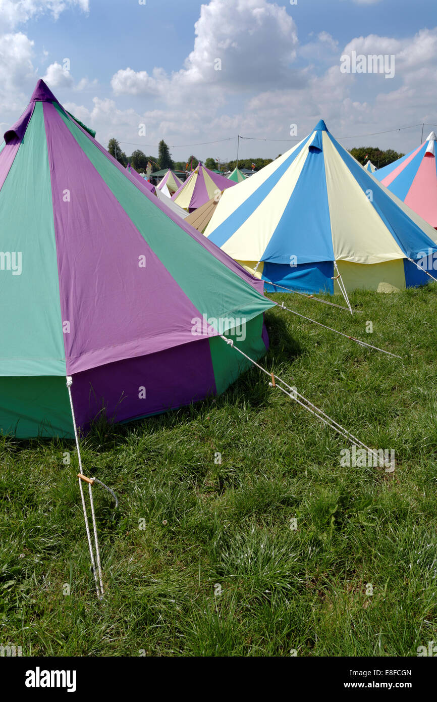 Glamping, Colourful Tents, WOMAD 2014, Wiltshire,  England, UK, GB. Stock Photo