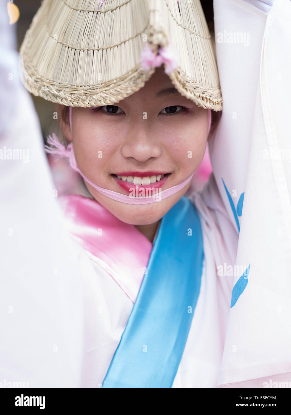 Woman with traditional straw hat at Awa Odori ( Awa Dance Festival