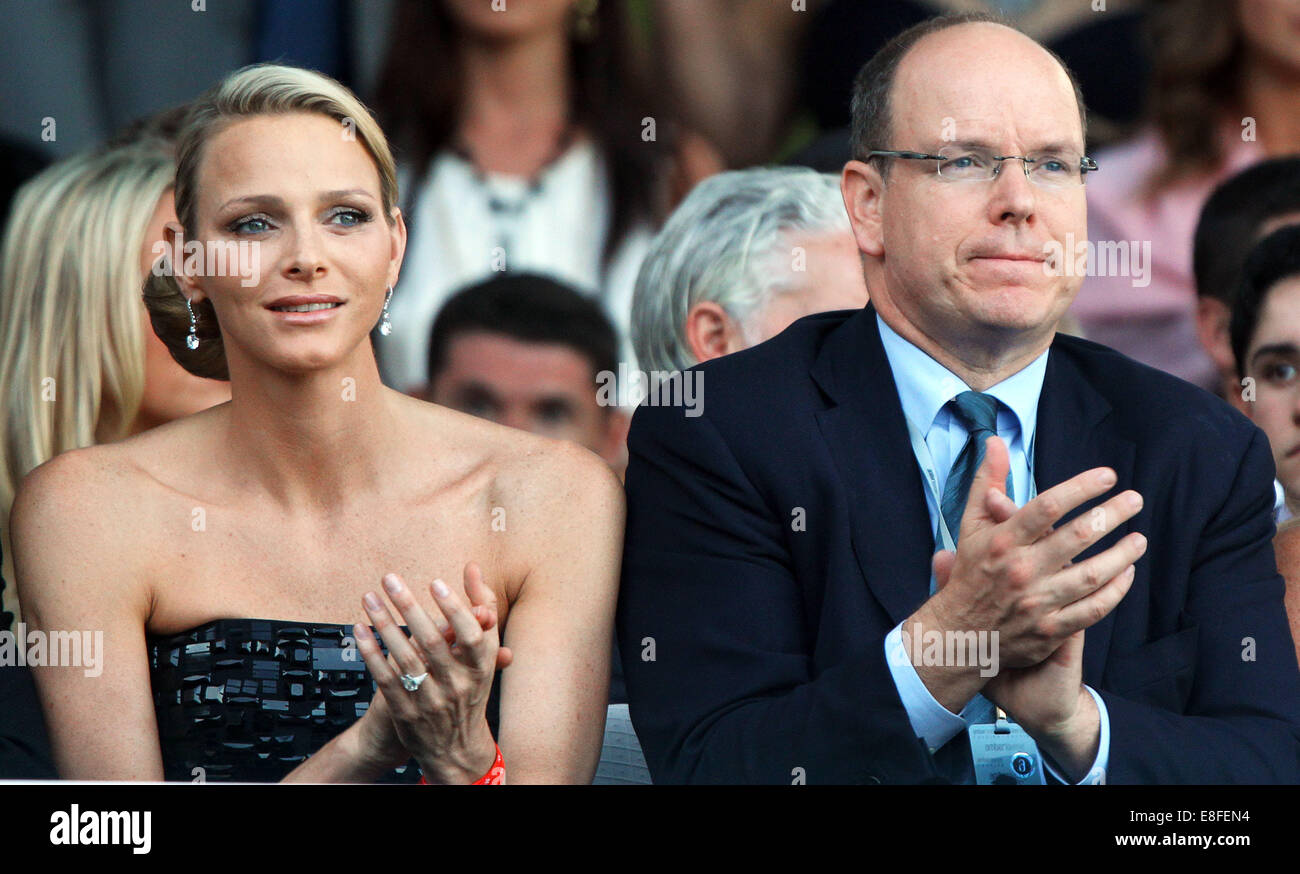 Prince Albert of Monaco and his fiancee  Charlene Wittstock attend Amber Lounge Fashion Show in Monte Carlo, Monaco, 27 May 2011. The Amber Lounge Fashion Show was launched in 2006, under the patronage of Prince Albert II of Monaco, with the aim of raising money for charities. The Grand Prix of Monaco will take place on 29 May. Photo: Jens Buettner Stock Photo