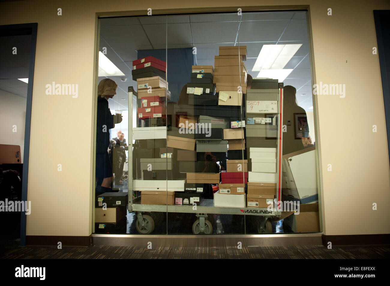 New York, USA. 6th October, 2014. Stolen shoe boxes as Manhattan ...