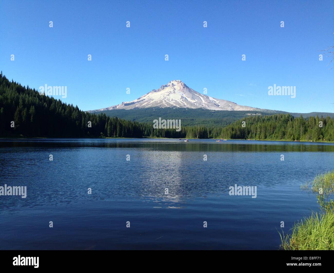 Snowcapped mountain and lake Stock Photo
