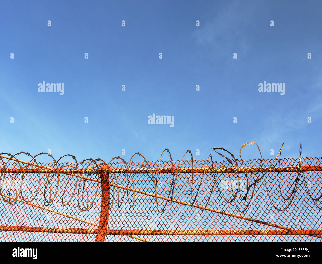 Razor wire on Golden Gate bridge, San Francisco, California, United States Stock Photo