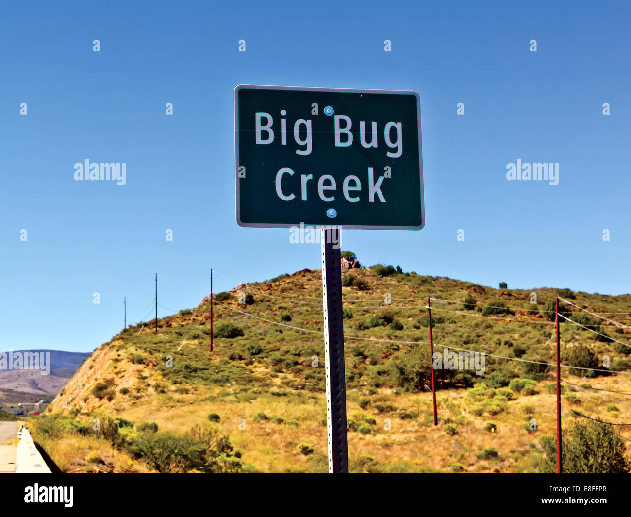USA, Arizona, Yavapai County, Cordes Junction, Landscape with Big Bug Creek sign Stock Photo