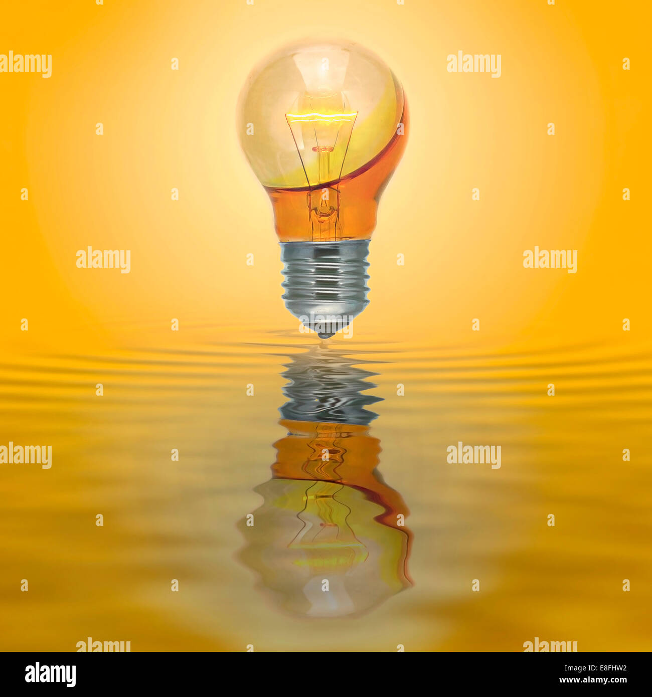 Enlighten bulb with no electrical connection filled with yellow water