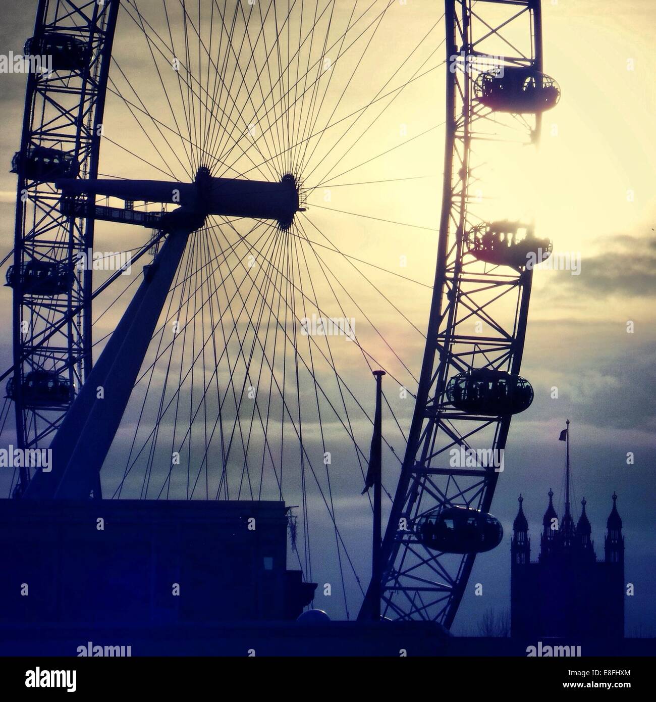 UK, London, Silhouette of London Eye Stock Photo