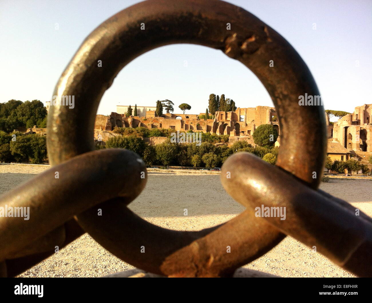 Italy, Rome, Ripa, Belvedere Romolo e Remo, Circo Massimo, View through chain Stock Photo