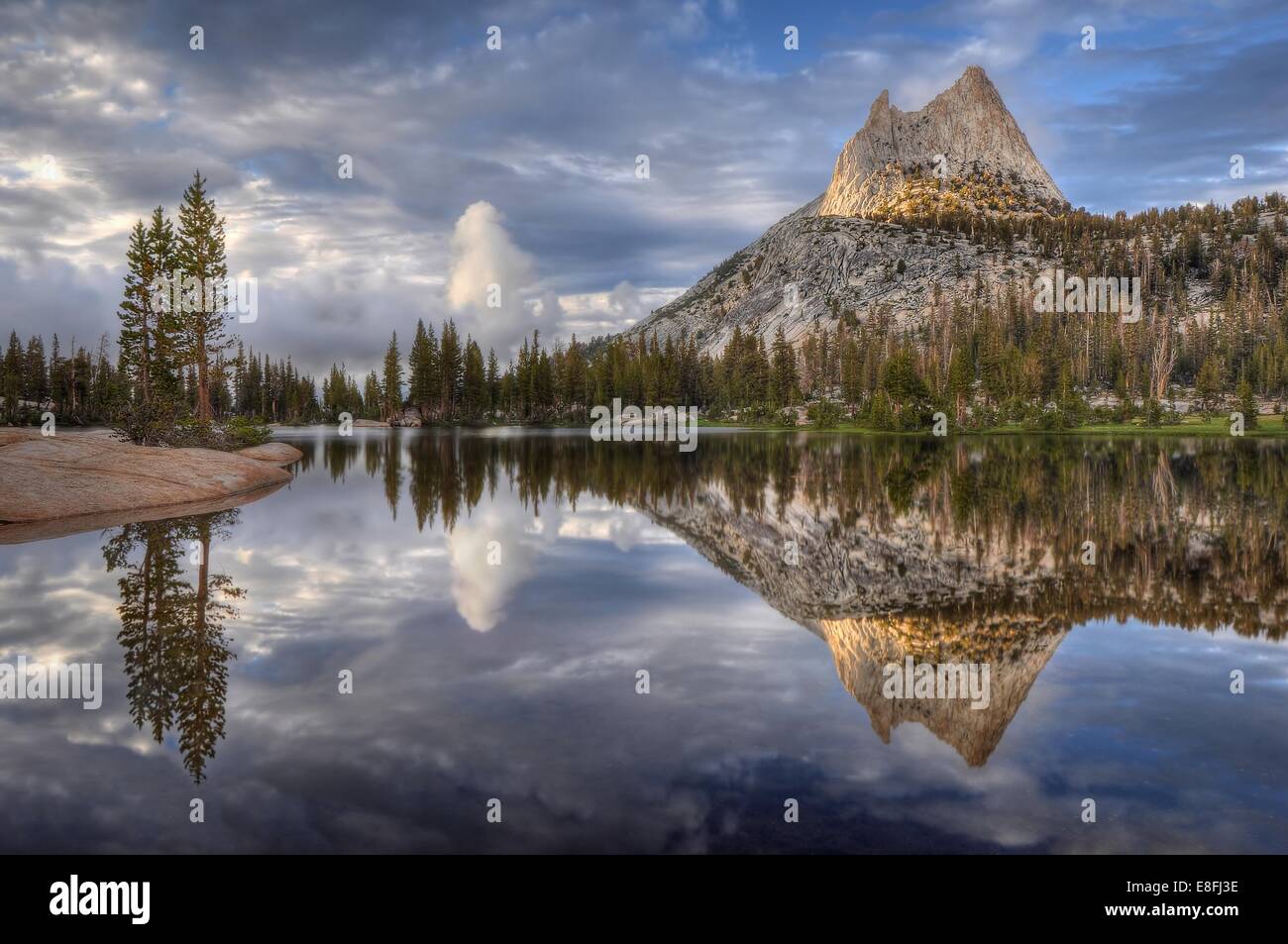 USA, California, Yosemite National Park, Afternoon reflections in Cathedral Lake Stock Photo