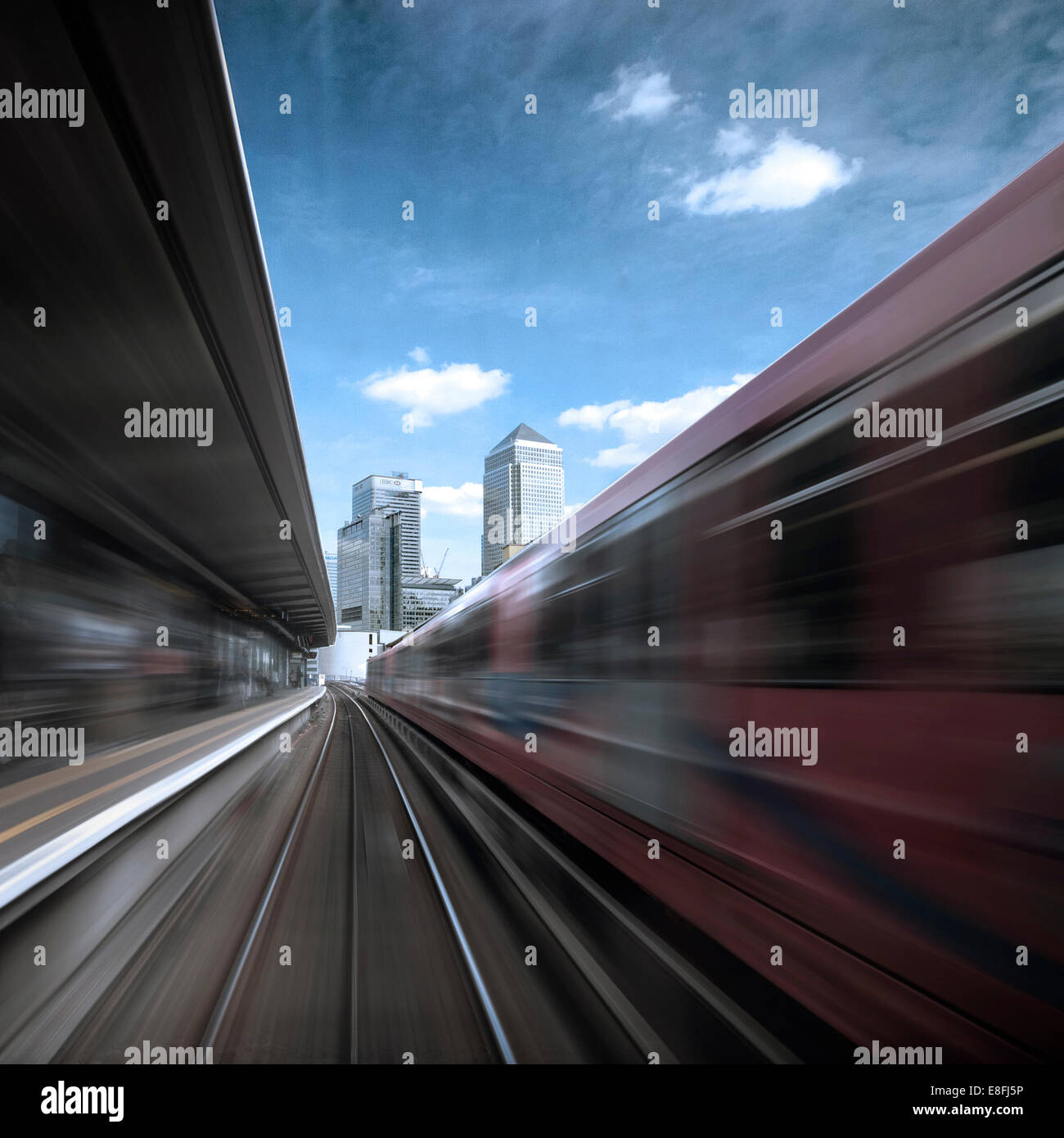 UK, England, London, Canary Wharf, View from going train Stock Photo