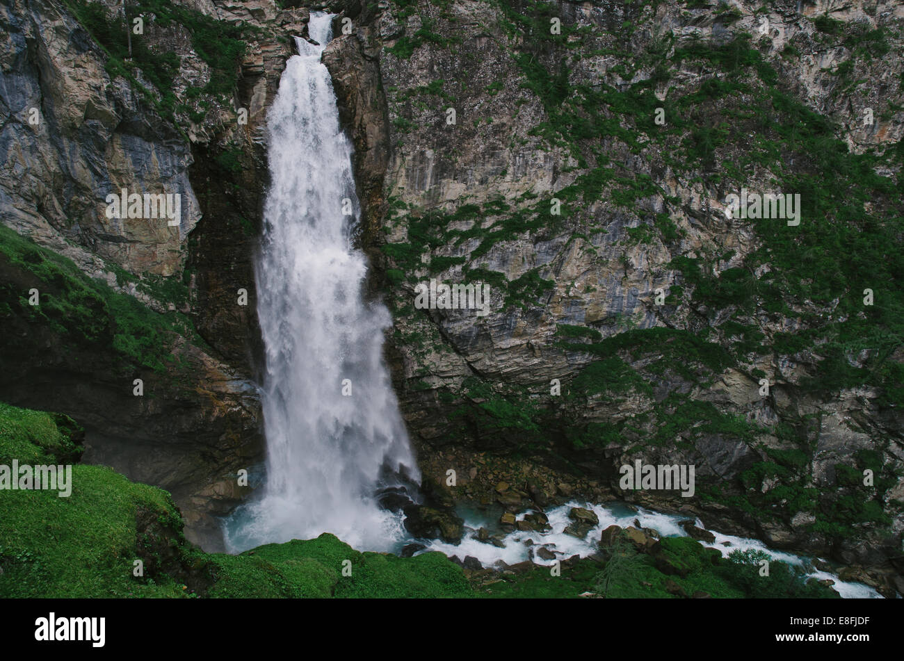 Rural landscape with waterfall Stock Photo