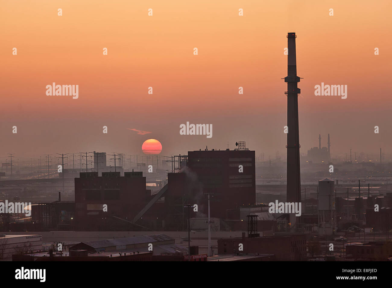USA, Illinois, Cook County, Chicago, View of factory at sunset Stock Photo