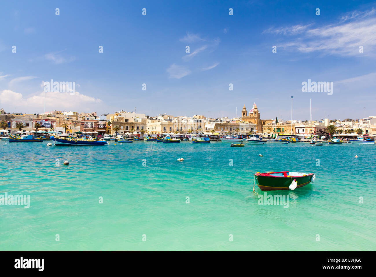 Harbour and Villagescape, Marsaxlokk, Malta Stock Photo