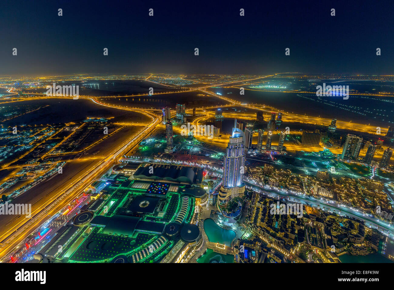 United Arab Emirates, Dubai, Burj Khalifa, Night shot at Dubai downtown Stock Photo