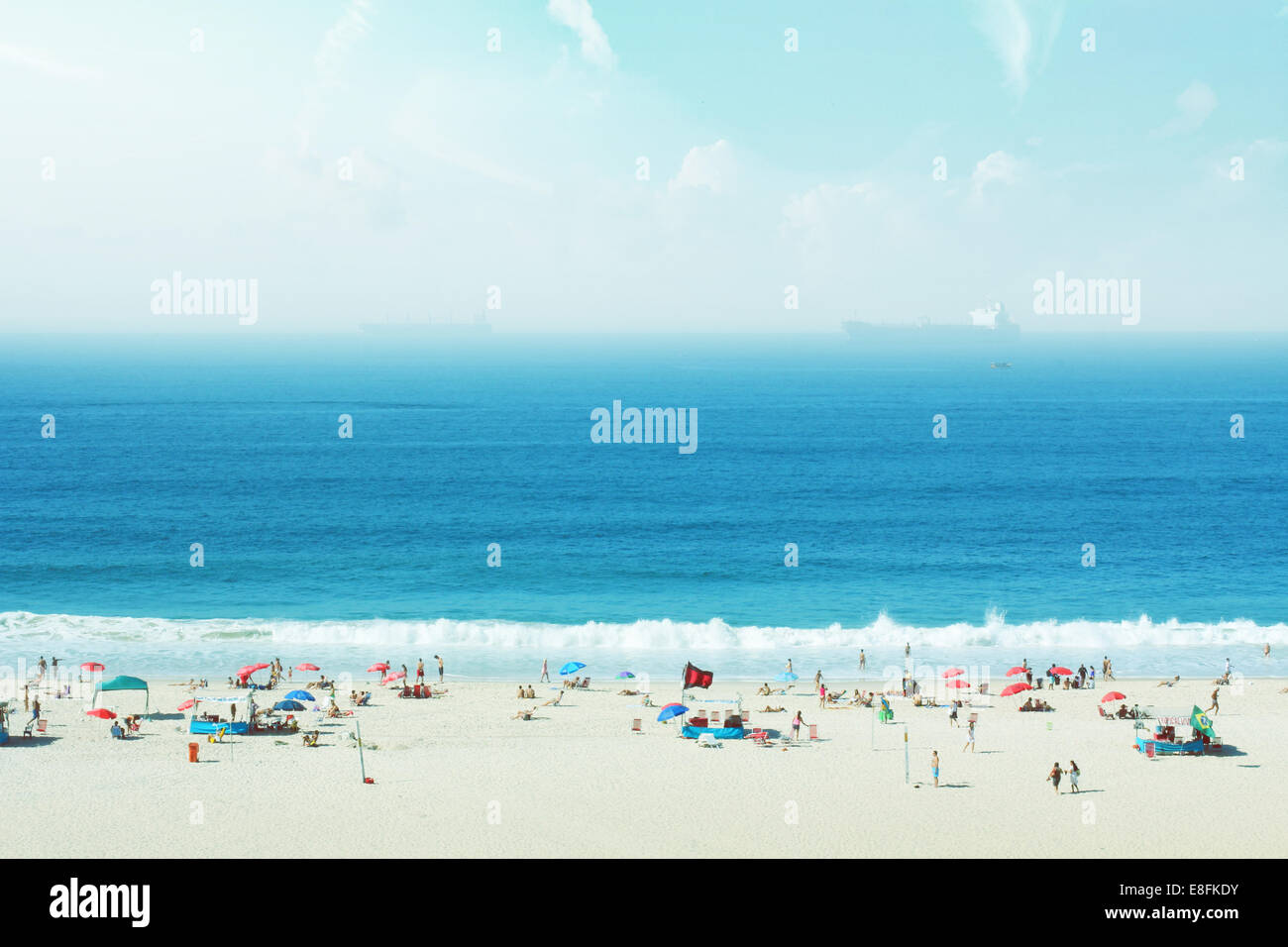 Brazil, Rio de Janeiro, Copacabana, People on beach Stock Photo