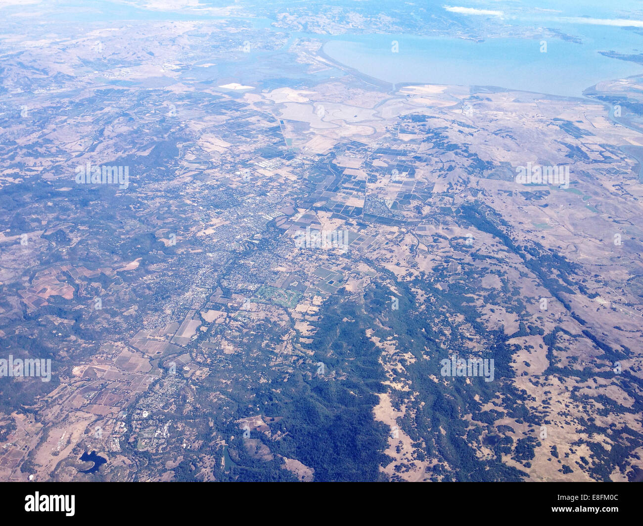 USA, California, Alameda County, Alameda, Ferry Landing, San Francisco Bay, View to mountains and lake Stock Photo