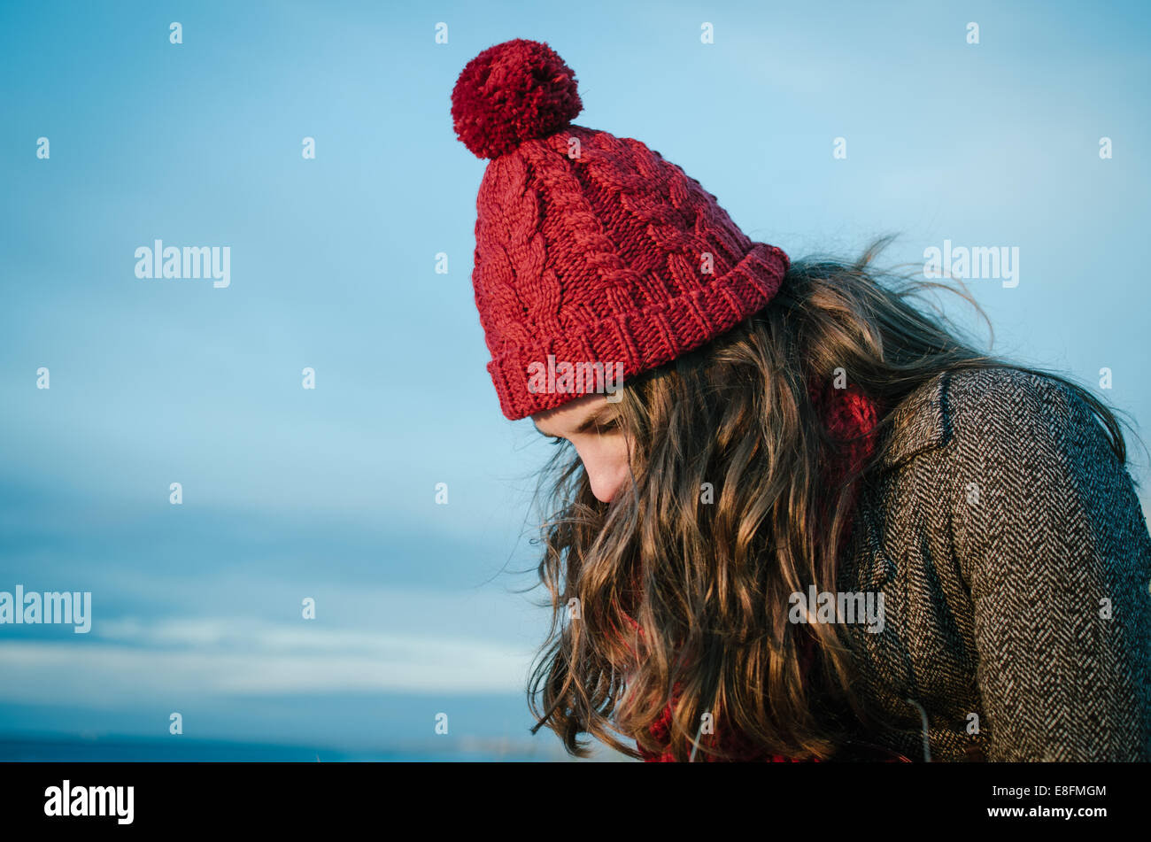 Portrait of woman looking down, Netherlands Stock Photo
