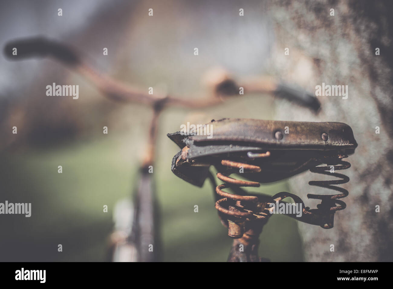 Rusty bicycle saddle Stock Photo