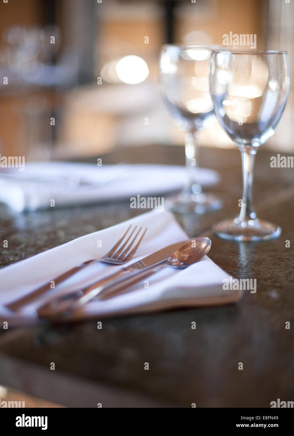 Table setting in restaurant Stock Photo