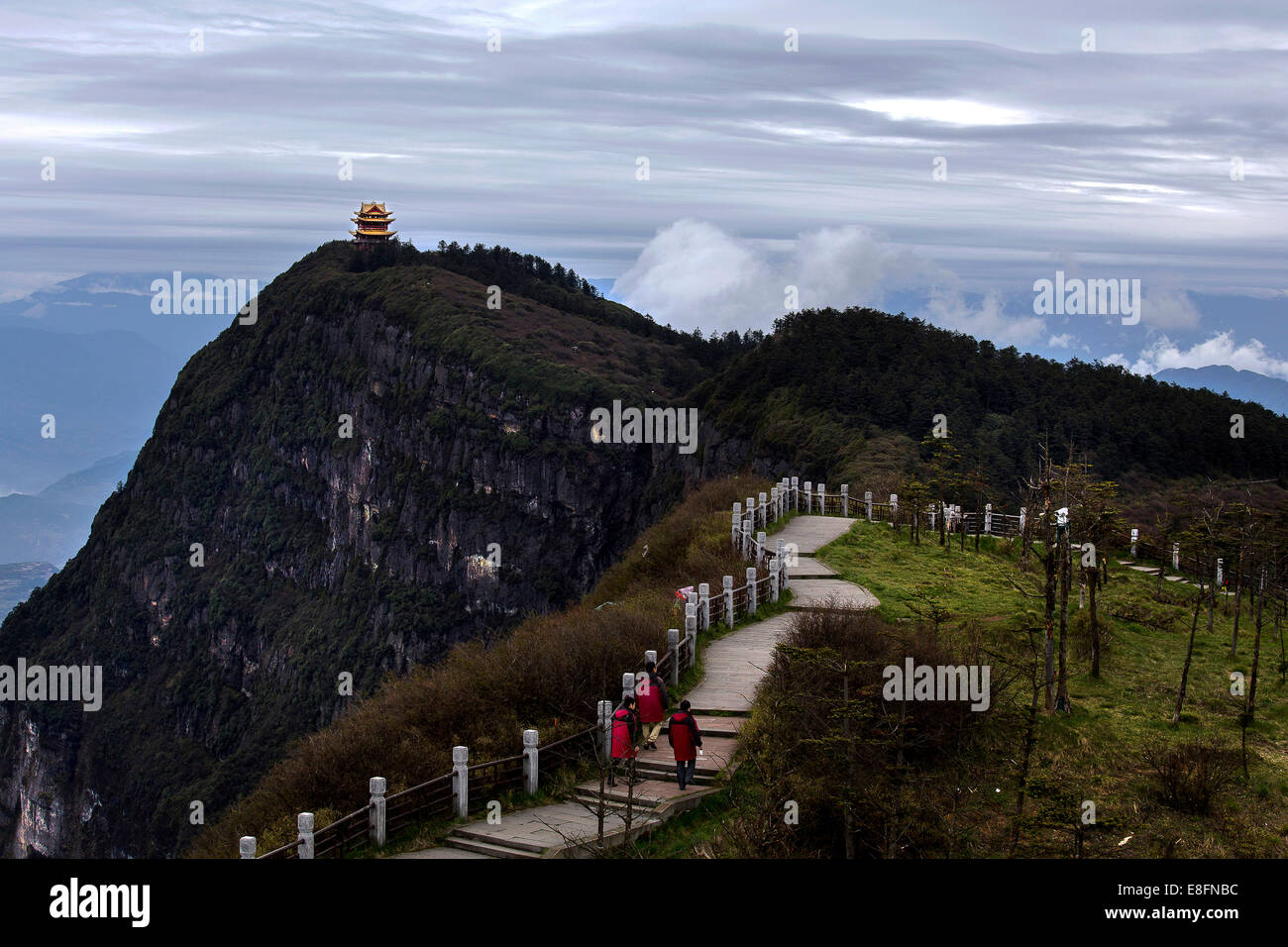 Wanfo Peak, Leshan City, Emei Shan, China Wanfo Peak And Its Solitary Temple Stock Photo