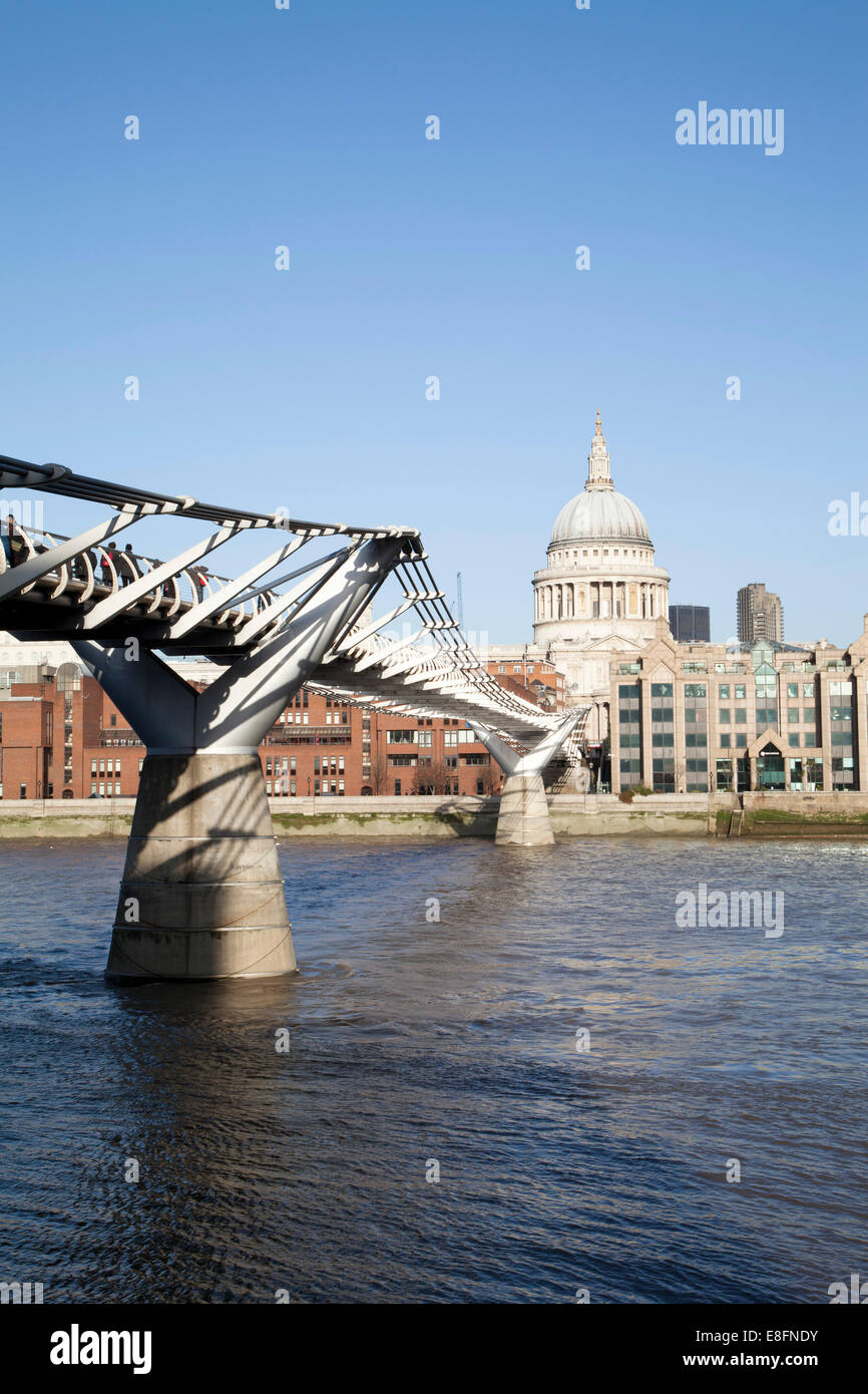 London, UK Millennium Bridge And St Paul'S Cathedral Stock Photo