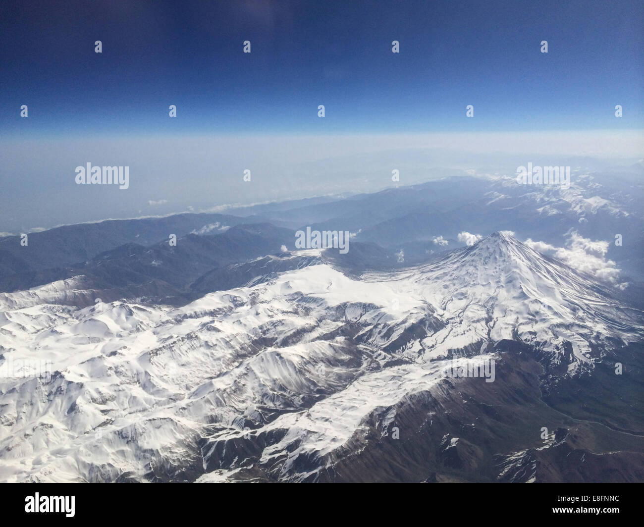 Iran, Aerial view of Mt Damavand in Alborz mountains range Stock Photo