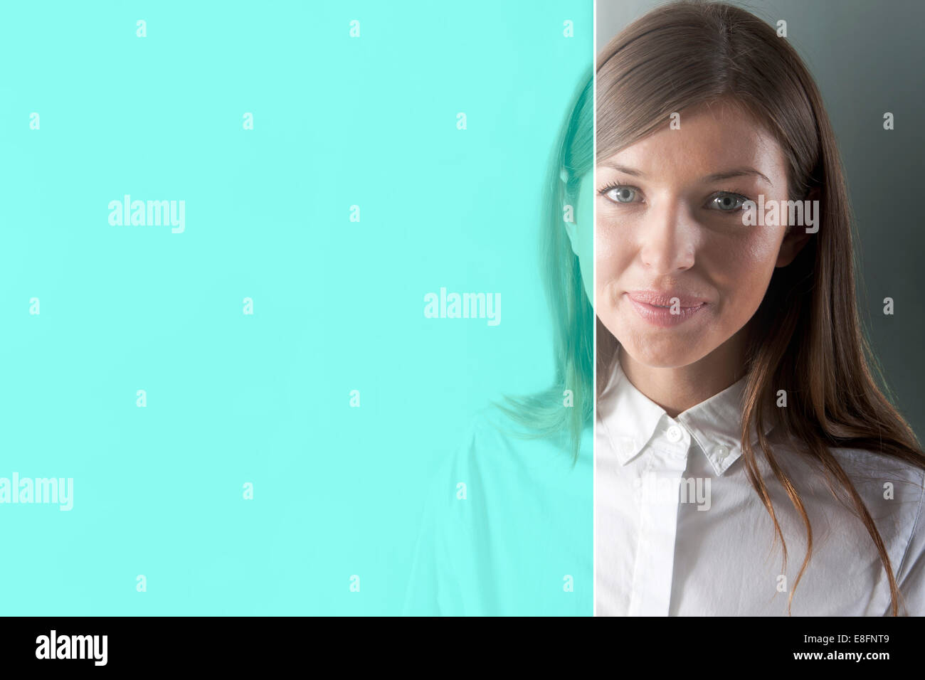 Portrait of businesswoman standing behind glass screen Stock Photo Alamy