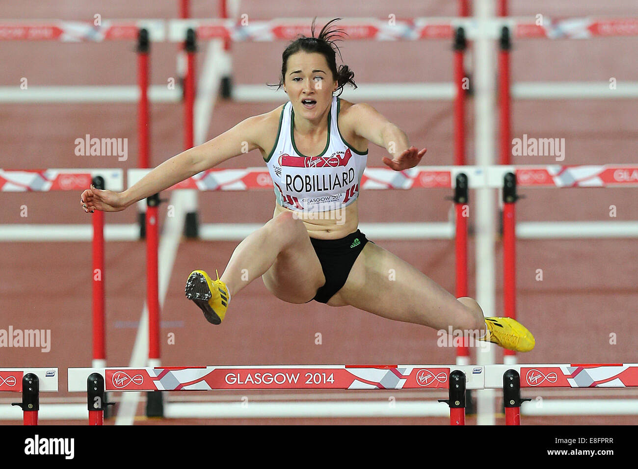 Kylie Robilliard (GGY) in action in Round 1, Heat 3 Womens 100m