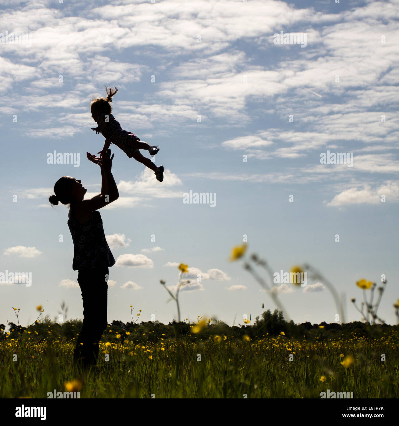 Silhouette of mother throwing son in air Stock Photo Alamy