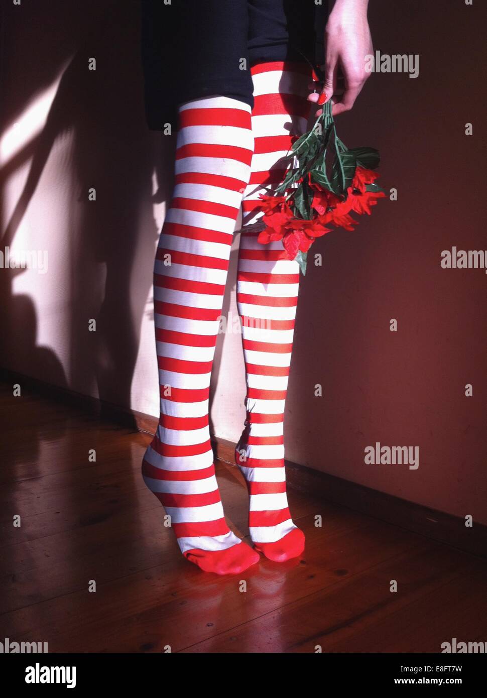Legs in striped tights Stock Photo