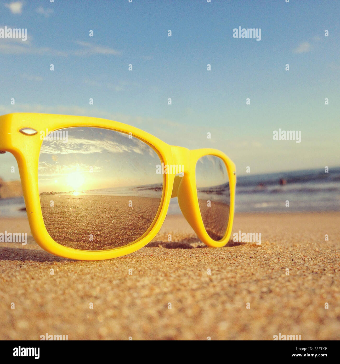 Beach reflection in sunglasses Stock Photo
