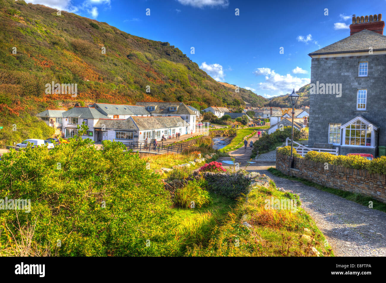 Boscastle North Cornwall between Bude and Tintagel England UK like painting on a beautiful sunny blue sky day in HDR Stock Photo