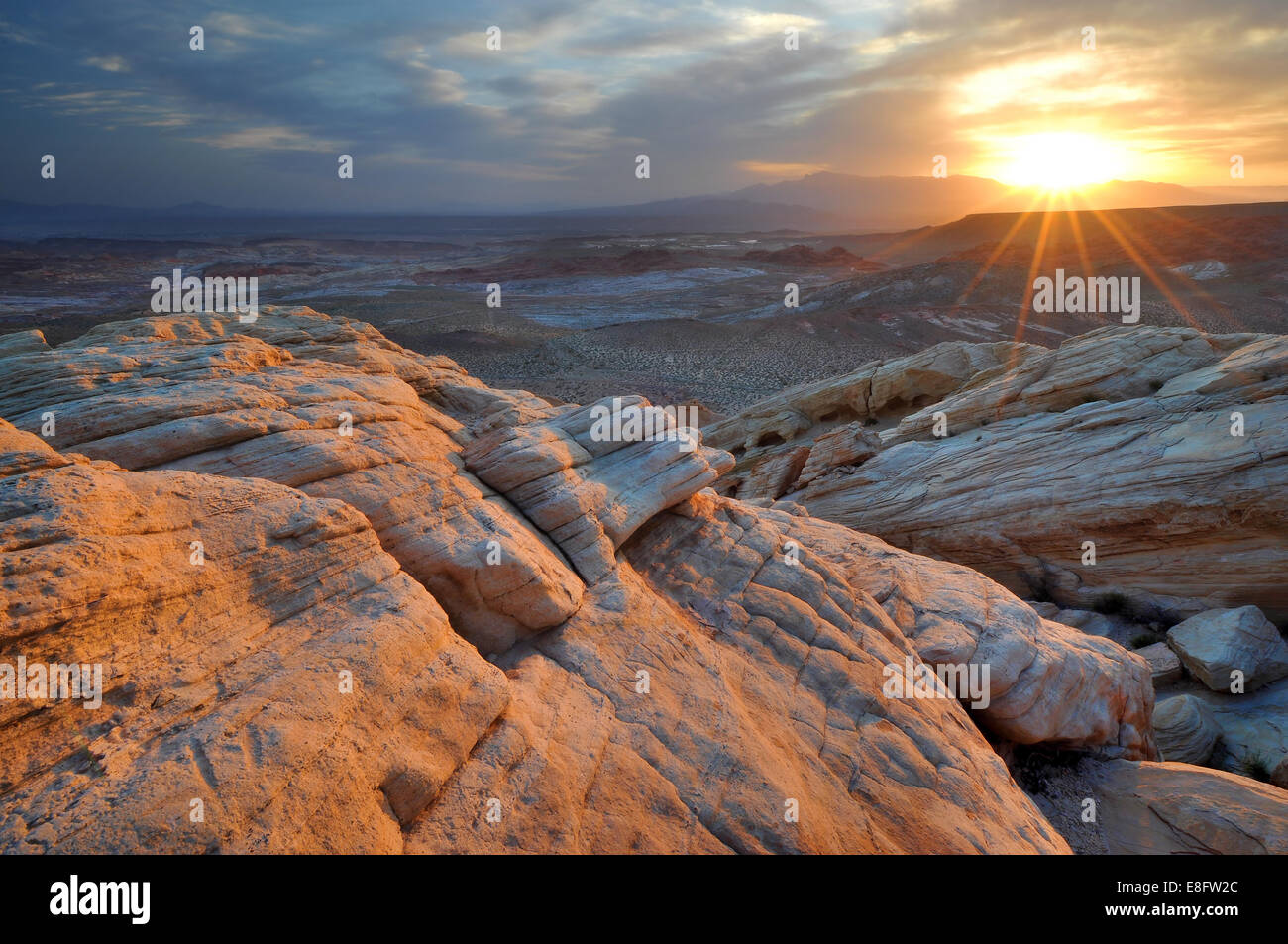USA, Nevada, Valley of Fire State Park, Sunrise in Desert Stock Photo