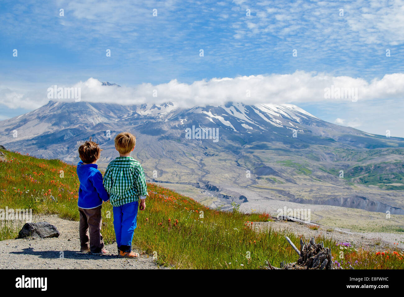 Two boys (2-3, 4-5) looking at view Stock Photo