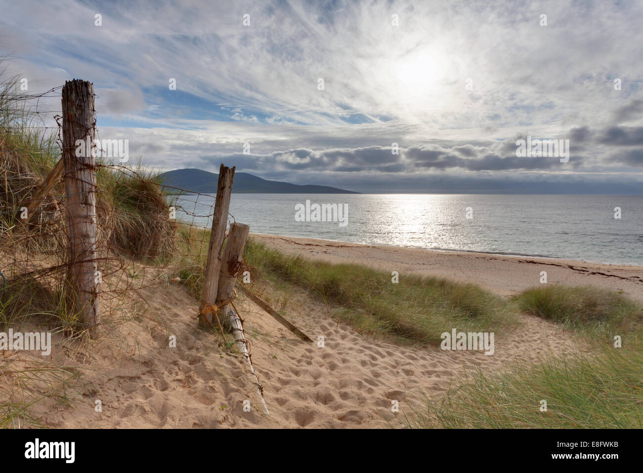 Traigh Mhor beach posts in the dunes, Harris Scotland, UK Stock Photo