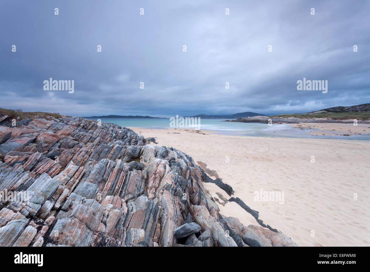 Stripey Gneiss metamorphic rocks Taigh Bhuirgh Beach Harris Stock Photo