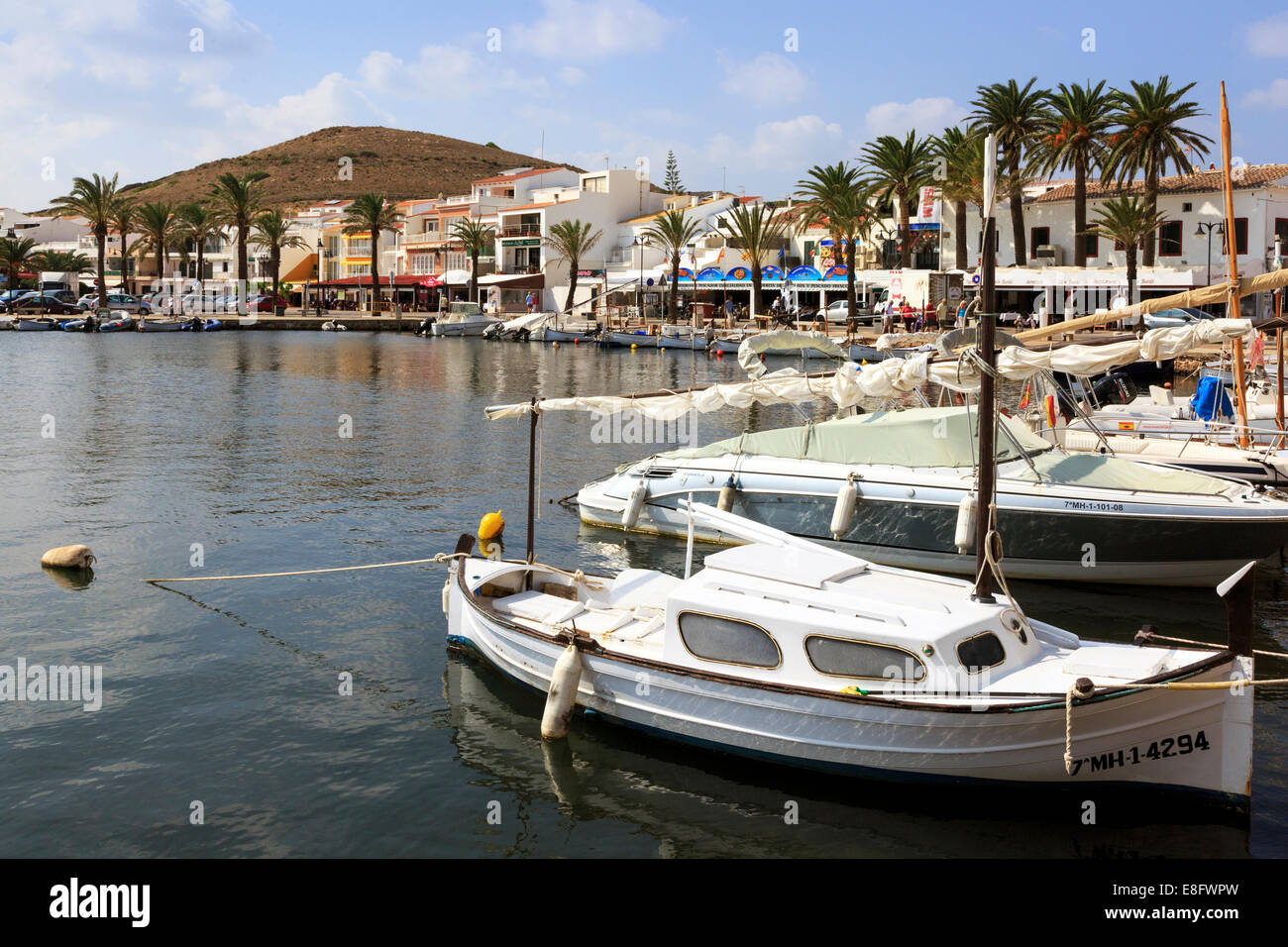Small harbour at Fornelis with traditional Spanish styled fishing boats ...