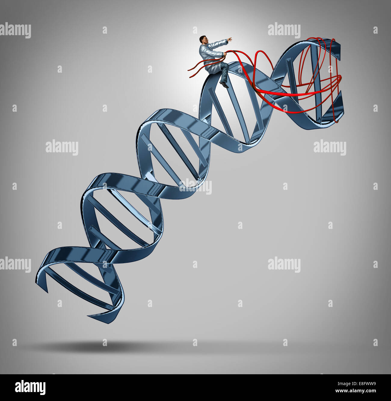 Genetic engineering and gene modification medical science concept as a doctor or researcher scientist guiding a DNA strand using Stock Photo