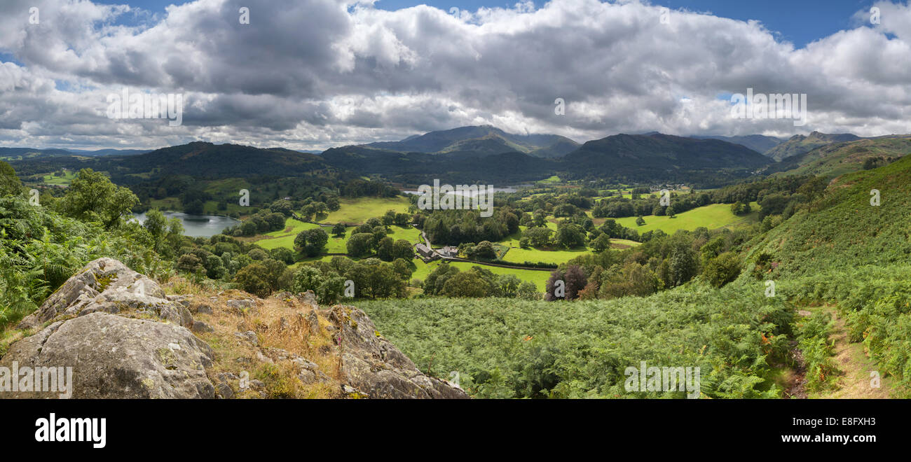 View from Loughrigg fell across the Loughrigg valley, English Lake District, UK Stock Photo
