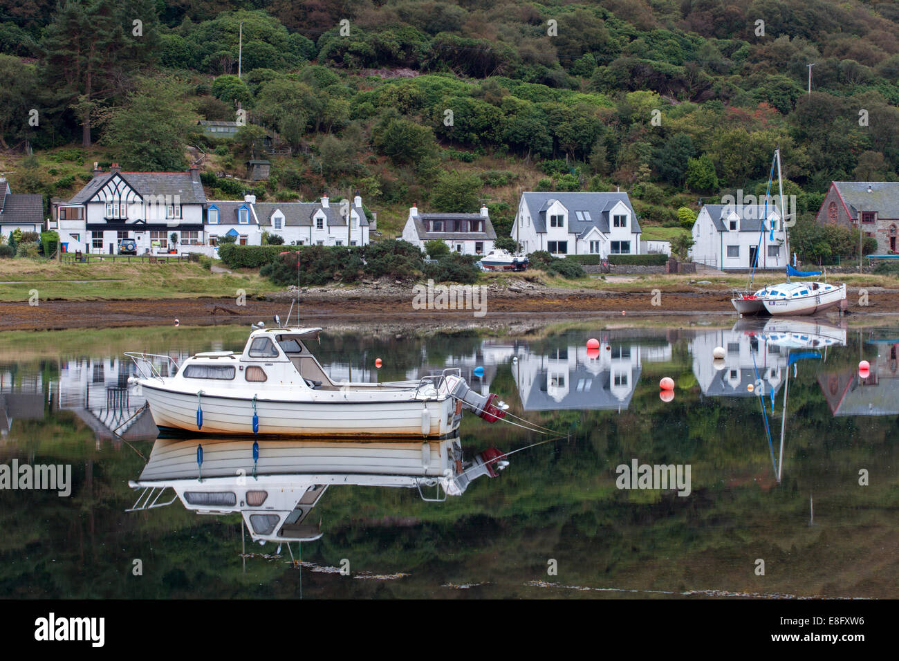 Lochranza Isle of Arran harbour reflections Stock Photo