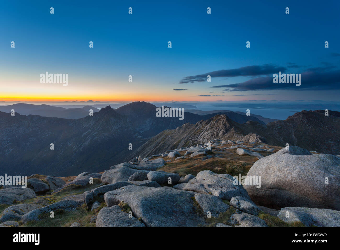 Sunset from Goat Fell, Isle of Arran, Scotland Stock Photo