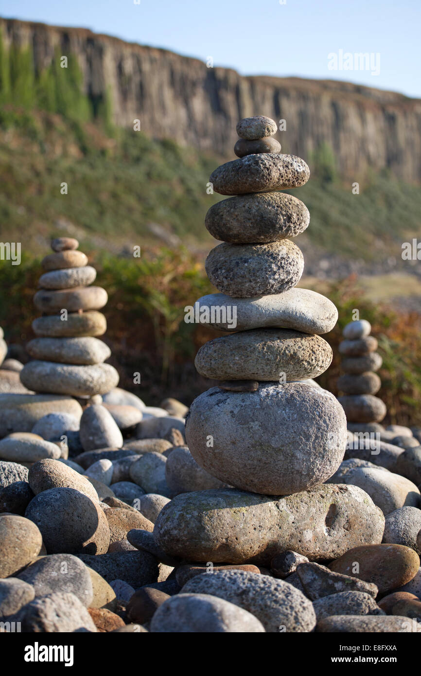 Rock balancing sculptures Drumadoon Isle of Arran, Scotland Stock Photo