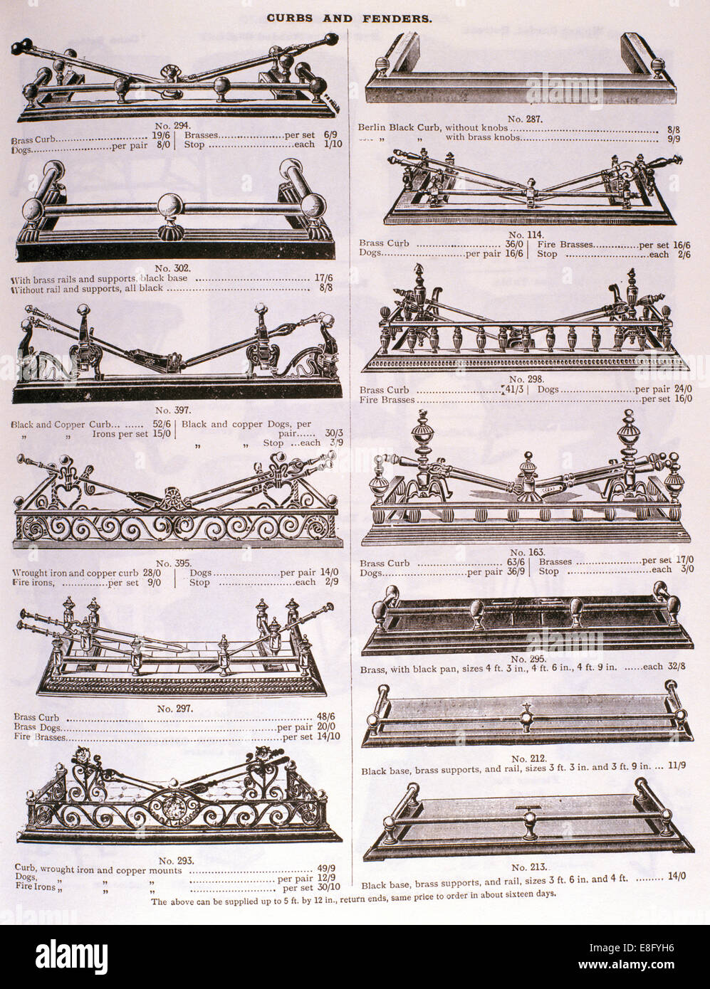 Close-up of a page from a Victorian catalogue, showing fireplace fenders  Stock Photo - Alamy