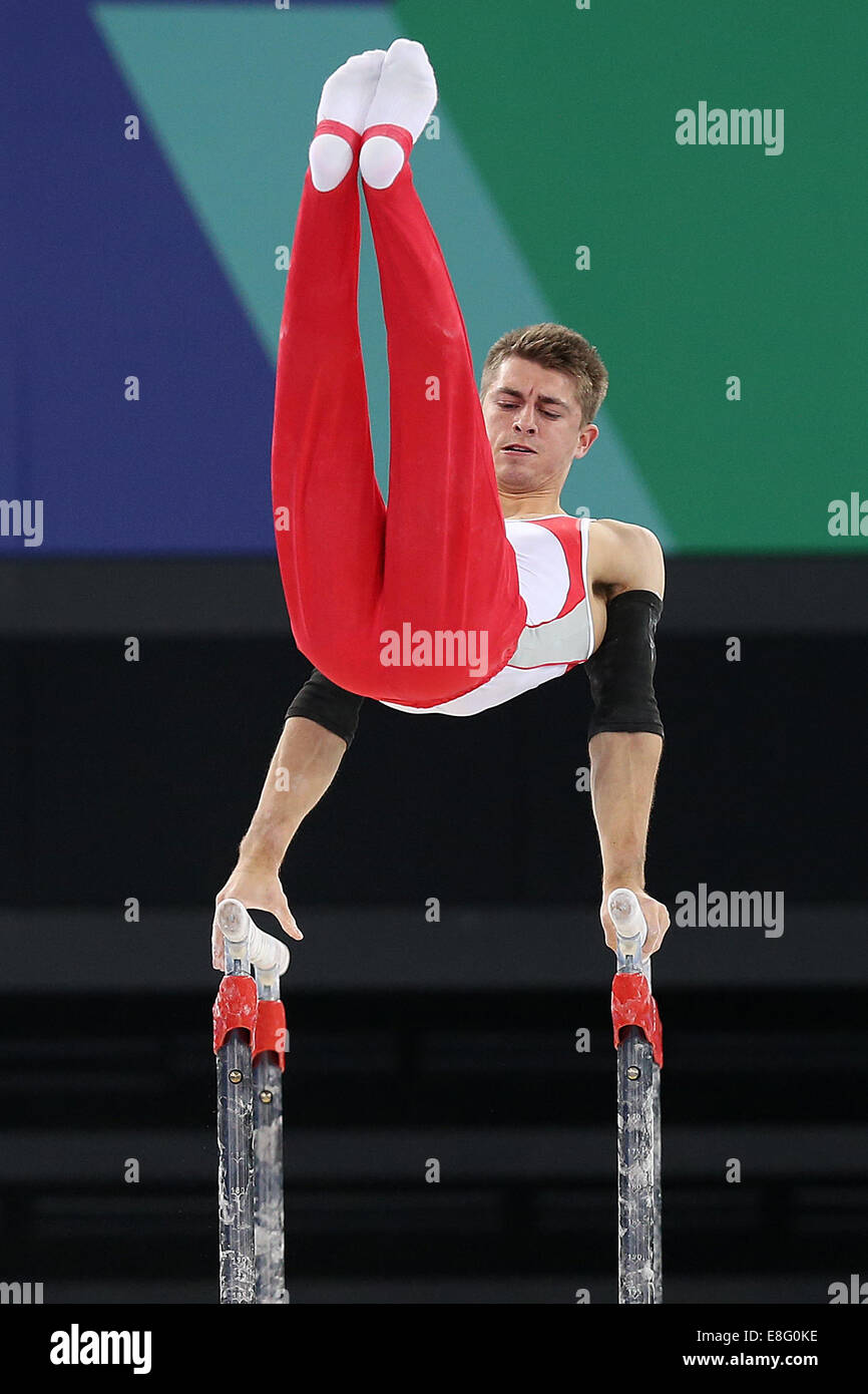 Max Whitlock (ENG) in action on the parallel bars. Artistic Gymnastics