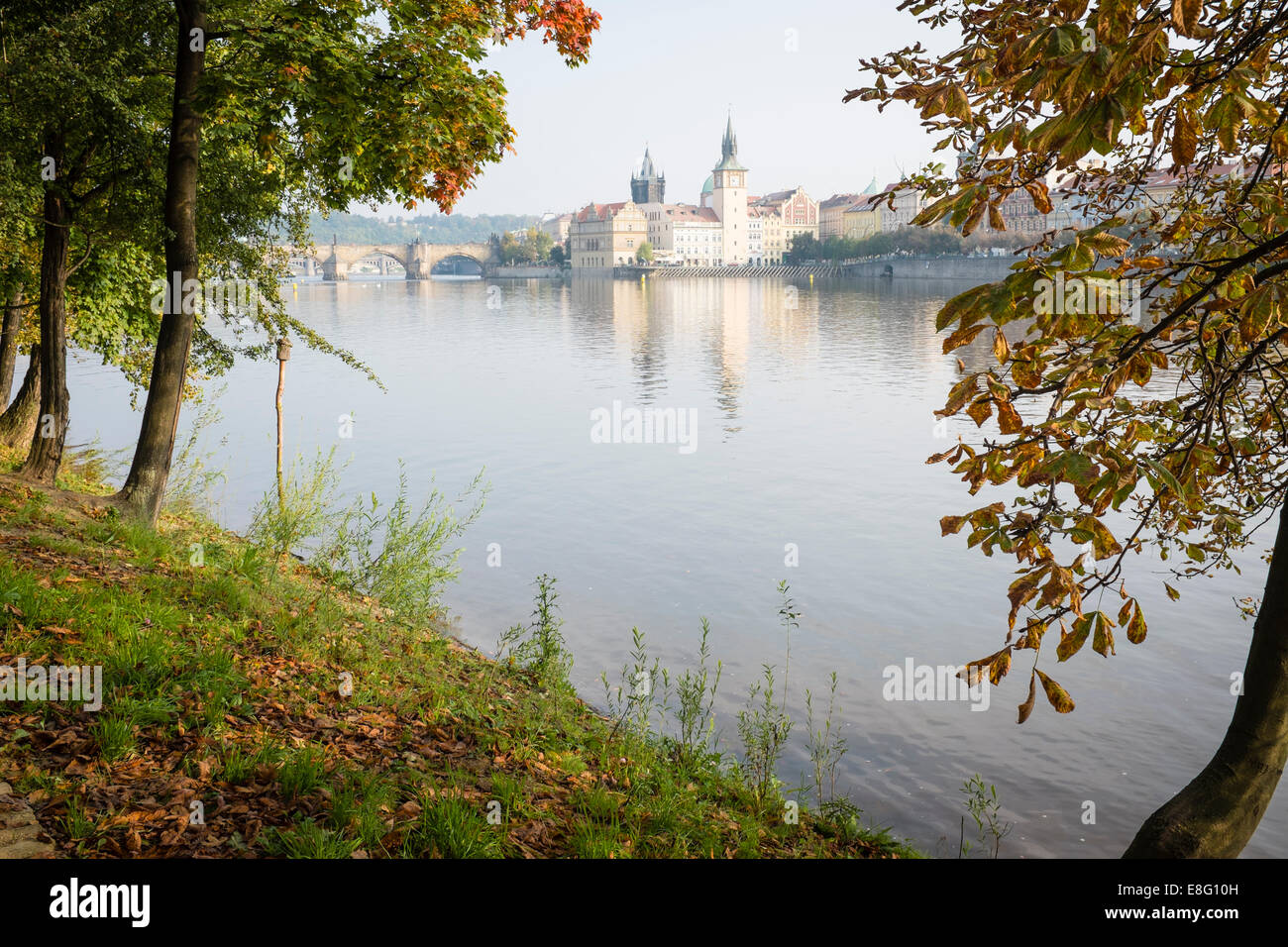 Praha, Prague, Karluv most from Strelecky ostrov in autumn Stock Photo