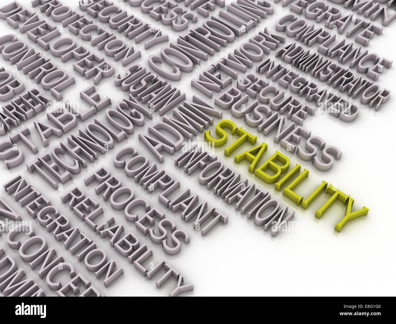 3d imagen Stability concept word cloud background. Stability Network Issues Stock Photo