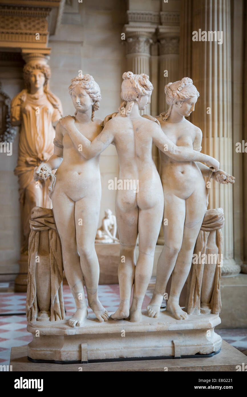 'Les Trois Grâces,' The Three Graces on display in the Sully section of Musee du Louvre, Paris, France Stock Photo