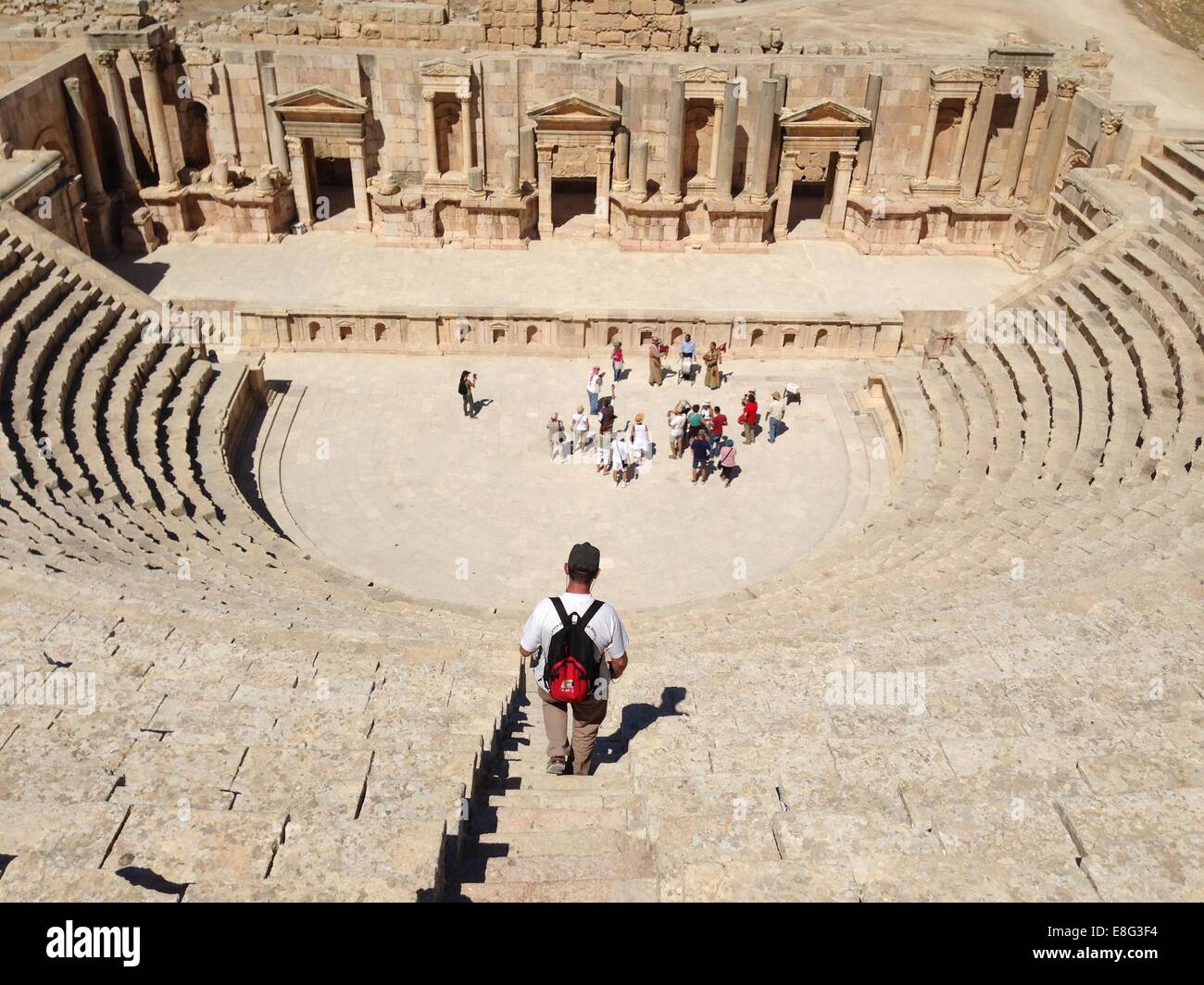 Jerash: the South Theater, built during the reign of Emperor Domitian between 90-92 AD to seat more than 3.000 spectators in the archaeological city Stock Photo