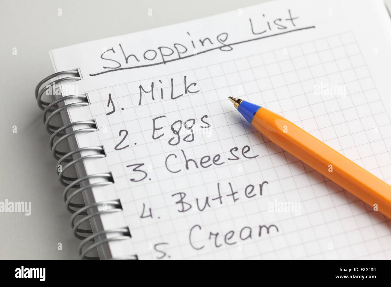 Handwritten shopping list with ballpoint pen Stock Photo Alamy